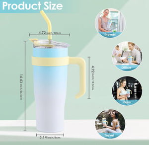 Tumbler With Handle Straw Lid Insulated Vacuum Stainless Steel Travel Keep Cold Or Hot