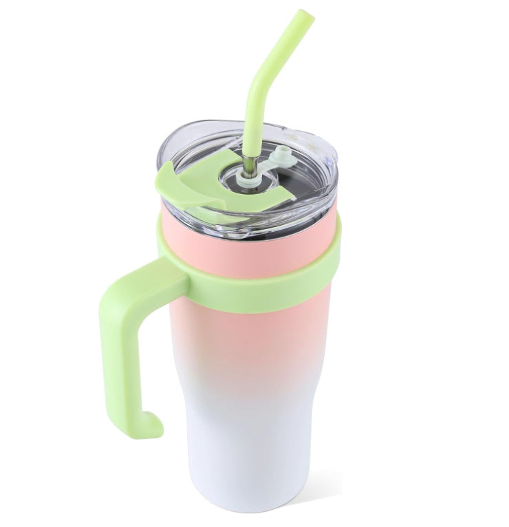 Tumbler With Handle Straw Lid Insulated Vacuum Stainless Steel Travel Keep Cold Or Hot