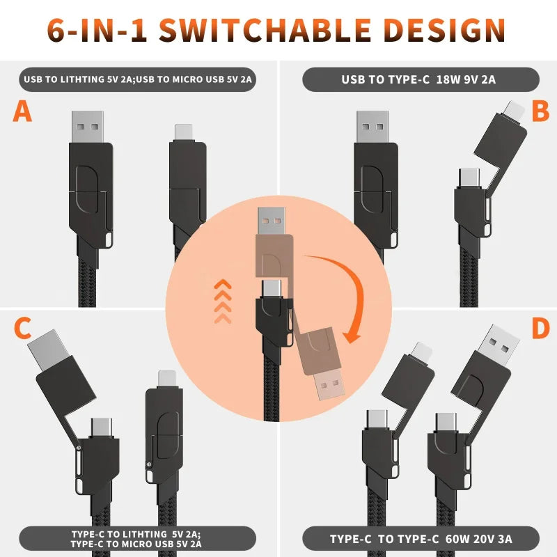 6 In 1 Multi Fast Charging Cable