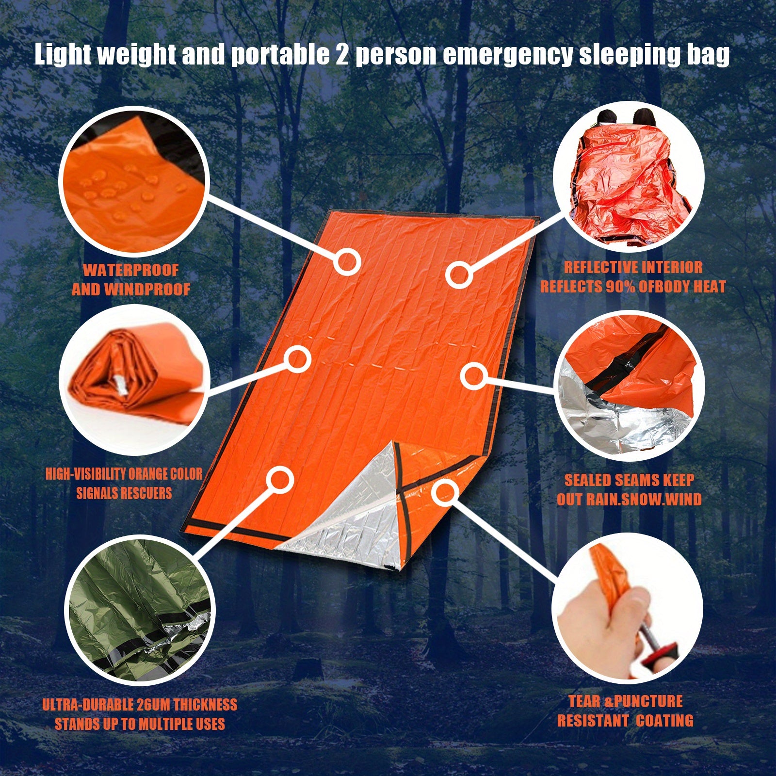 Portable Lightweight Emergency Sleeping Bag - Thermal - Windproof And Waterproof Blanket For Survival