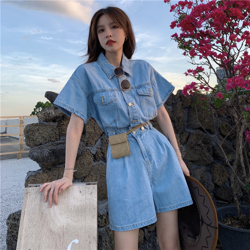 Workwear Denim Jumpsuit Women Summer Wear